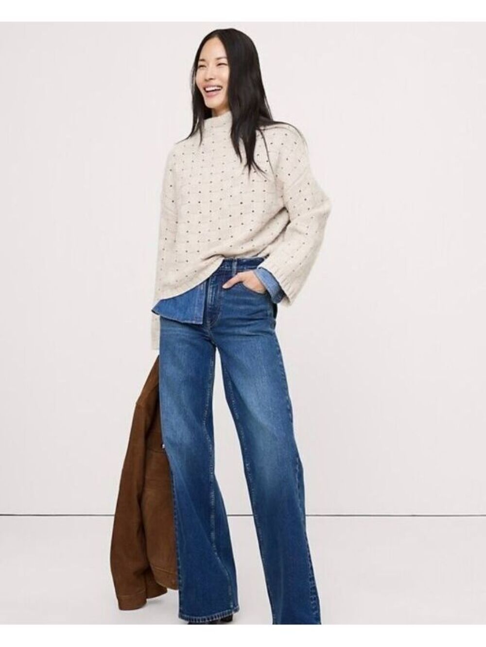 Banana Republic Merino-Cotton Basketweave Sweater bone white cream